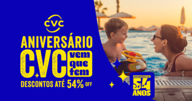 CVC amplia promoções no aniversário de 54 anos com descontos, 2º passageiro grátis e diárias a partir de R$ 54